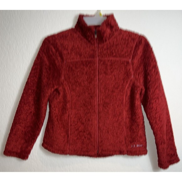 WOMENS L L BEAN MONKEY FLEECE RASPBERRY JACKET SIZE MEDIUM - Picture 1 of 9